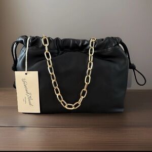 Black faux leather bag brand new gold chain